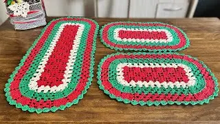 Jogo do Tapete Primavera em Crochê com Cores Natalinas.
