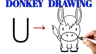 donkey drawing easy step by step | Donkey Drawing easy | Donkey Drawing From Letter U