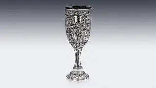 ANTIQUE 19thC CHINESE EXPORT SOLID SILVER GOBLET, LEECHING c 1870