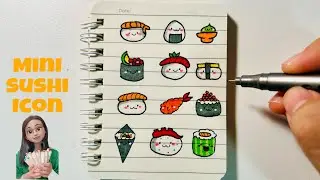 Vẽ đồ ăn thức uống cute đáng yêu, How to draw cute sushi stickers | Sherry's Art #06