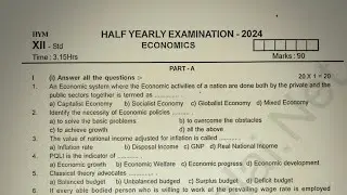 12th std economics half yearly exam question paper 2024-2025