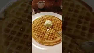 waffle top with cream and syrup 