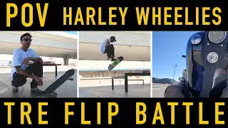 How to skate and do wheelies in the same day. Won the tre flip battle!
