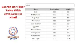 Create a Search Bar & Filter Table using JavaScript in Hindi | table serach with javascript