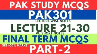 PAK301 Final Term Notes & Important MCQs | VU Short Notes | Part B