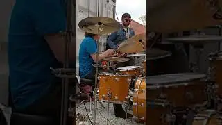 Live funk drumming in a groove band - DW Collectors burnt orange glass drums