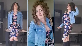 Young crossdresser in a tight flower dress
