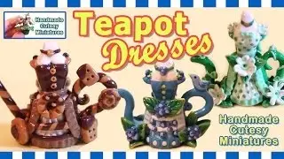 TEAPOT FAIRYTALE VESTIDO DOLLHOUSE MINIATURE Argila do polímero, pelo artista Pamela T.