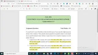 FIN630 Assignment Solution 2021-VU-Investment Analysis and  Portfolio Management