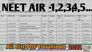 Neet Result 2022 || All AIR- 1,2,3..... list PDF In Description Download Link, Share.. 7th Sep 2022.