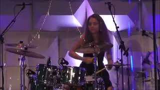 Sina Döring  on drums at the Kurhaus Wiesbaden at the Rock the Opera concert on 10/29/2022.