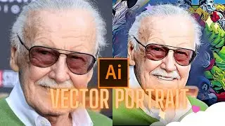 Vector portrait artwork with Adobe Illustrators on the frame Stan Lee