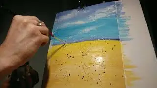 Пшеничное поле с ромашками и васильками. Гуашь, правополушарное рисование