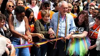 LGBT Boston Pride Parade Ribbing cutting ceremony 2023 4K Ma Gov. Maura Healey Mayor Michelle Wu