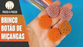 Brinco Botão feito com pino para brinco e miçangas