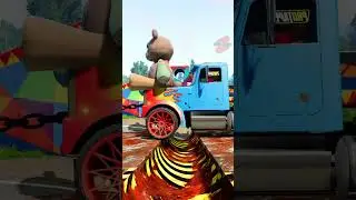 Chained Mixer Trucks with Teddy Bear vs Upside Down Speedbumps #beamng #beamngcrashes #beamngdrive