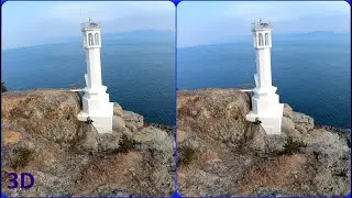 Drone 3D, Lighthouse on a rocky shore, Aerial 3D, Side By Side 3D, 3D video, Magic eye