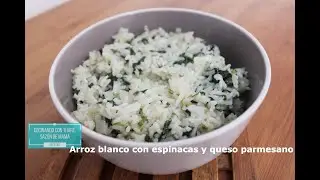 Arroz blanco con espinacas y queso parmesano