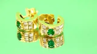 Second Hand 18ct Gold Emerald and Diamond Wide Hoop Earrings (SH7437)