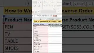 How To Write Array In Reverse Order | #excel #shorts
