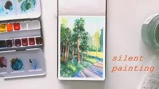 Sunset Trees - 1 hour sketchbook process // Silent Painting