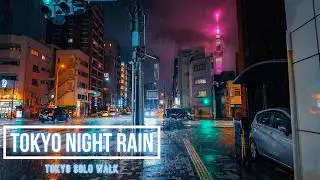 Tokyo Night Rain Walk: From Oshiage to hidden temple in Asakusa| Relaxing City Sounds 4K HDR