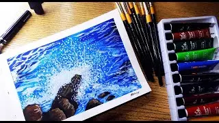 Ocean wave splash - Gouache Painting