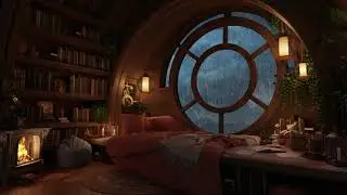 Cozy Reading Nook Ambience with Gentle Night Rain & Fireplace (3 Hours)