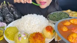 ASMR BHAINGAN BHORTHA,ALOO BHORTHA,KADDU BHORTA,DAL BHORTA,SAAG,EGG CURRY,POTOL POSTO *MUKBANG*