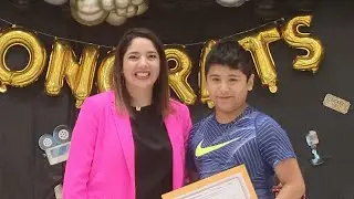 Troy Negrete singing at his 5th grade graduation 2024