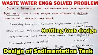 Sedimentation tank Solved design dimension of tank | design of sedimentation tank, water supply engg