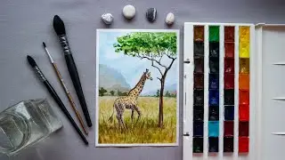 PAINT WITH ME: Giraffe on a walk. Drawing idea