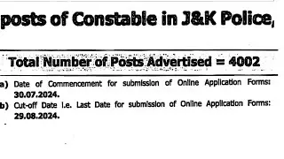 posts of Constable in J&K Police 2024 Jammu and Kashmir