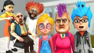 Scary Teacher 3D vs Squid Game Challenge Miss T Barber Cutting Hair Styling 5 Times Challenge Nick