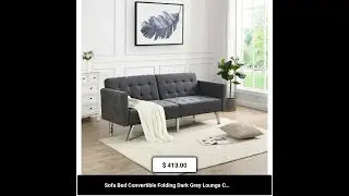Sofa Bed Convertible Folding Dark Grey Lounge Couch Loveseat Sleeper Sofa Armrests Living Room Be...