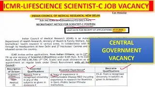 ICMR-LIFESCIENCE SCIENTIST-C JOB VACANCY | CENTRAL GOVERNMENT JOB