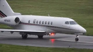 NetJets Cessna Citation Longitude takes off in pouring rain! 4K Plane Spotting