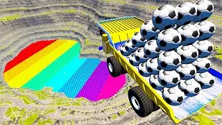 BeamNG drive - Car Jumps & Falls Into Rainbow Pit | BeamNG-Destruction