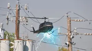 A Helicopter Accidently strikes a Power line