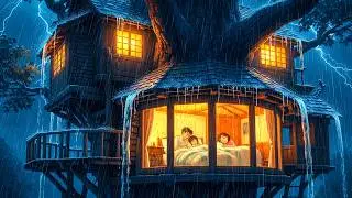 A Rainy Night in Our Forest Treehouse | Warm Fire Inside Heavy Rain Outside | Ghibli Style ASMR