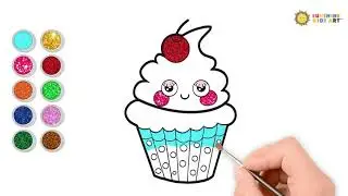 🧁 How to Draw a Cute Cupcake Kawaii Style | Kids Drawings | Glitter
