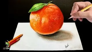 Very Easy ..!! How to draw an orange | Realistic orange drawing | 3d drawing for kids