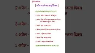 अप्रैल माह के महत्वपूर्ण दिवस | Important days of April Month | #gk #exam