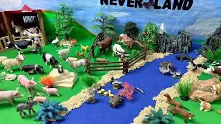 Huge Farm with Schleich Animal Figurines near the river diorama cows, horses, ducks, sheep, chicken