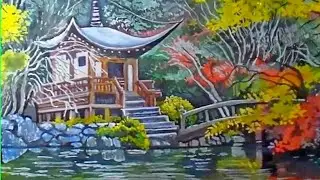 Как нарисовать пейзаж гуашью. Рисуем японский сад.