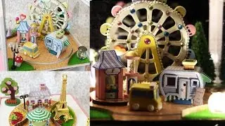 Miniature Dollhouses with Ferris Wheel, Shops, Seats, LED Lights, Cars