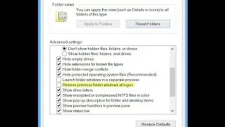 how to restore the previous folder at windows logon