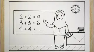 Cara menggambar guru sedang mengajar murid
