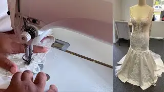 How to sew Lace onto a Wedding Dress by machine and hand