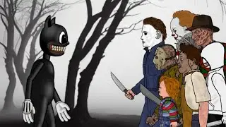 Cartoon Cat Vs Freddy Krueger, Michael, Jason, Chucky, Jeff, Ghostface, Leatherface, IT Pennywise